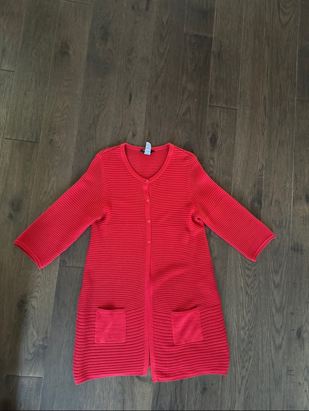 Vibrant Red Ribbed Button-Front Cardigan